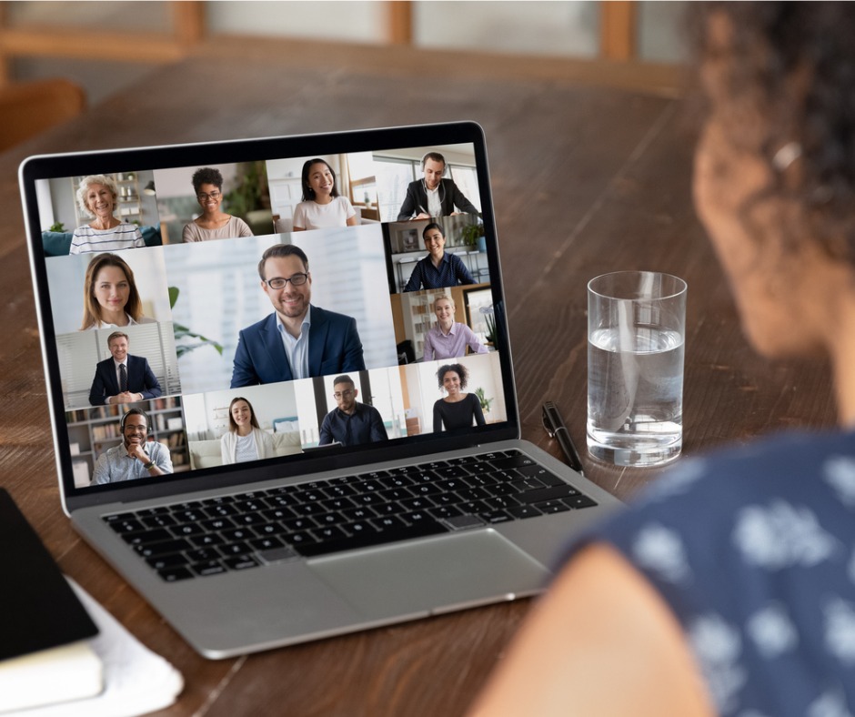 Person holding video conference with web camera